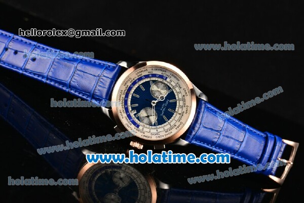 Patek Philippe Complicated World Time Chrono Miyota Quartz Steel Case with White/Blue Dial and Rose Gold Bezel - Click Image to Close